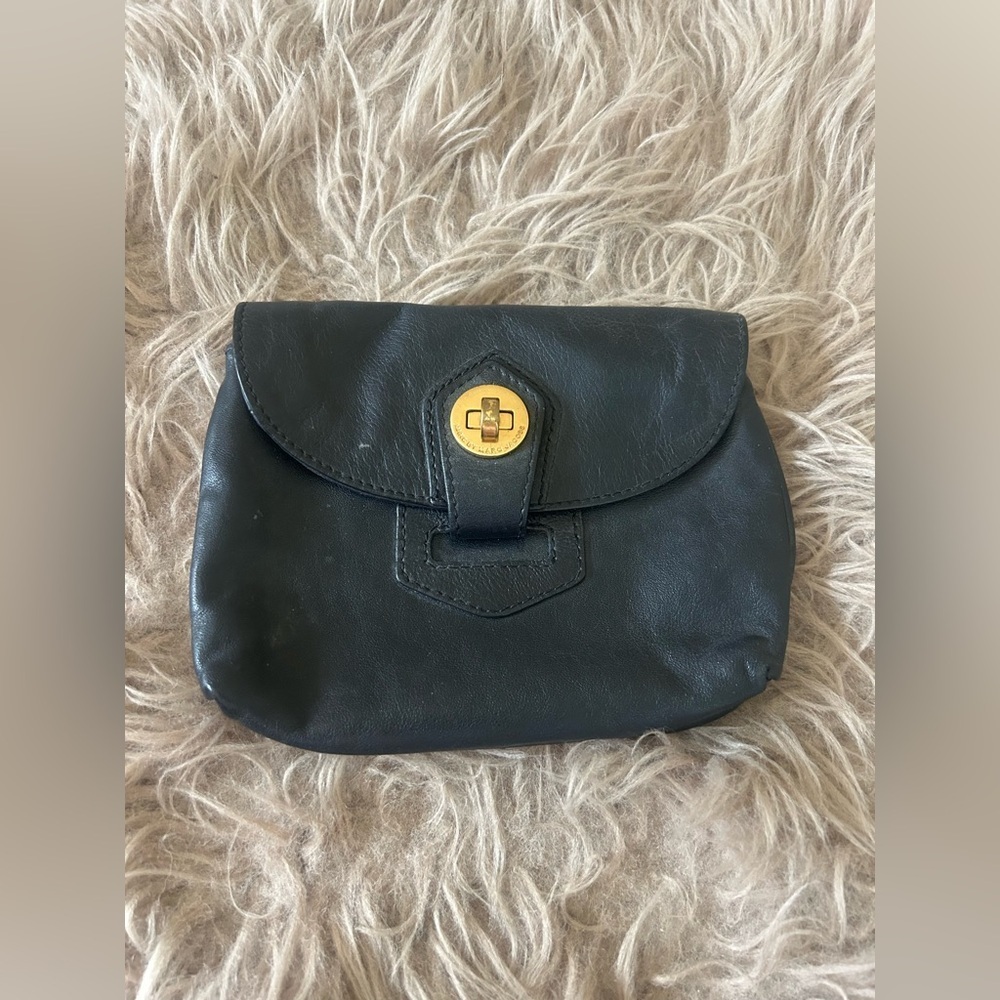 Marc By Marc Jacobs Black Leather Wristlet with Gold Accent